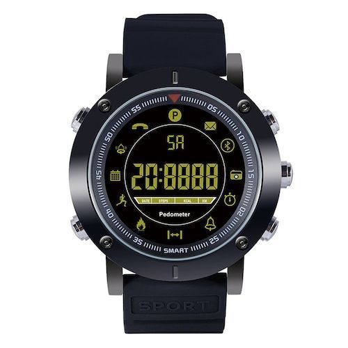 EX19 1.21 inch Large Screen Full Metal Case Smart Watch Long Standby Time Phone Information Reminder Outdoor Sports Tracker Smartwatch - Black Silicone Band