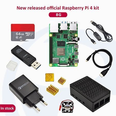 Raspberry pi 4 2GB/4GB/8GB Kit Raspberry Pi 4 Model B PI 4B +Heat Sink+Power Adapter+Case +HDMI Cable+3.5 inch Screen - 8GB-64G SDcard