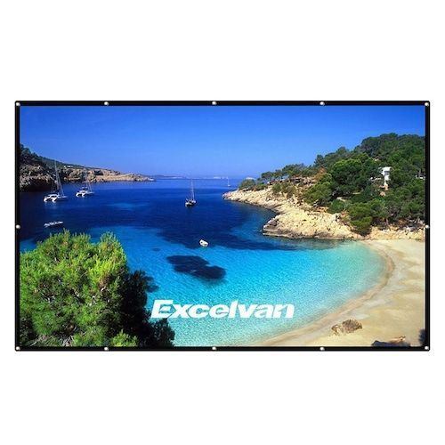 Excelvan 16:9 Collapsible White Portable Projector Cloth Screen With 
Hanging Hole For Home And Outdoor Use