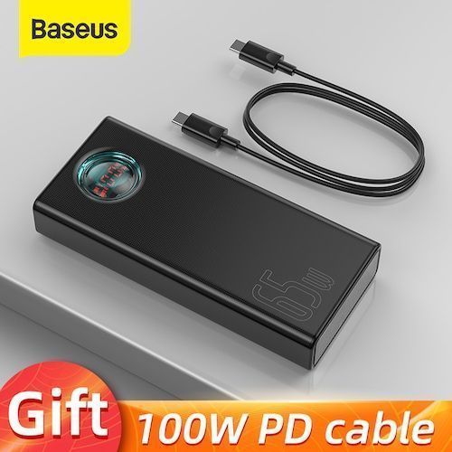 Baseus 65W Power Bank 30000mAh PD Quick Charging FCP SCP Powerbank Portable External Charger For Smartphone Laptop Tablet - PD Power Bank Black