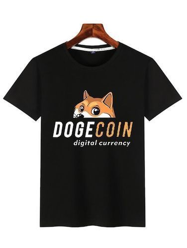 Men Fashion Simple Print Personality Trend Round Neck Dogecoin Short-sleeved T-shirt Digital Currency Tops