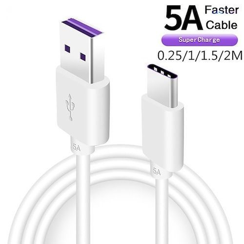 5A USB Type C Cable For Samsung S20 S9 S8 Xiaomi Huawei P30 Pro Fast 
Charge Mobile Phone Charging Wire White Cable