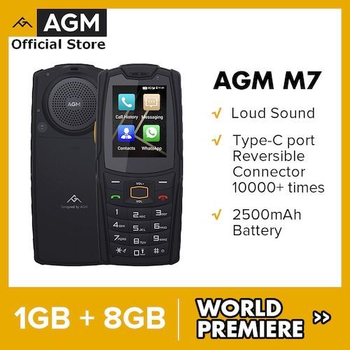 AGM M7 4G Louder Sound Rugged Phone 1GB 8GB 2500mAh Mobile Phone 
Waterproof Type-C Touch Screen Feature Phone