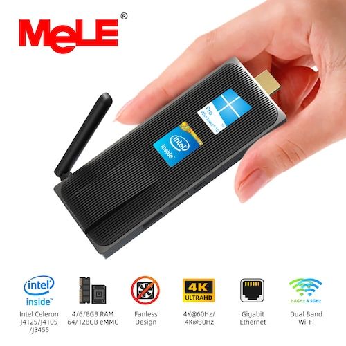 Intel Celeron J4125 Quad Core 8GB 128GB J4105 J3455 4K Fanless Mini PC 
Windows 10 Pro MeLE PC Stick Mini Computer HDMI WiFi LAN