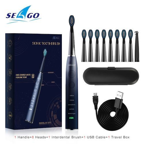 Sonic Electric Toothbrush Upgraded Adult Waterproof USB Rechargeable 360 Days Long Standby Time With5 Brush Head Best Gift - Blue1 China